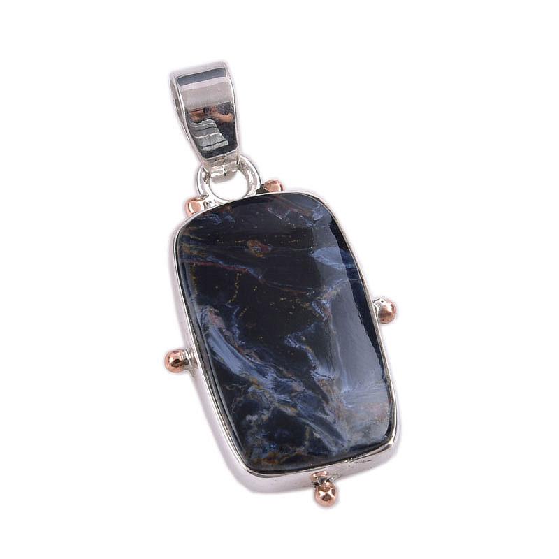 Pierre Précieuse Pietersite Naturelle Argent Sterling Massif 925 Bijou Pendentif 1.25" a1Q50