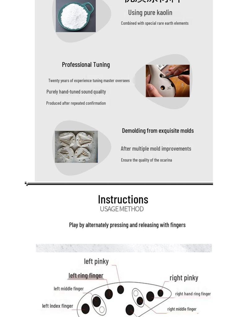 Keramická okarína pro začátečníky, 12 děr, tón C, pro výuku