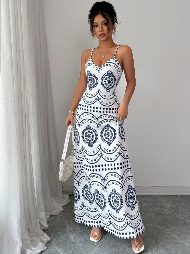 European & American Bohemian Maxi Spaghetti Strap Summer Dress