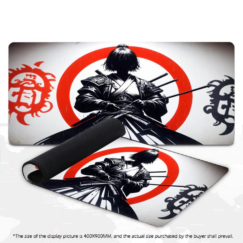 Tapis de Souris Gaming XXL Katana Samurai Anime Japonais Enso Rouge Tapis de Bureau Caoutchouc Antidérapant Tapis de Clavier Tapis de Bureau pour Jeu Tapis de Souris