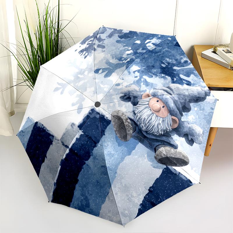 Cartoon Snowman Pattern, Automatic Folding Umbrella, Portable and Foldable Design, 8 Ribs, a Christmas or Birthday Gift.