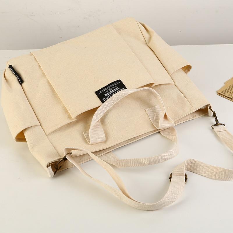 Tote Canvas Bag Thickened Multi-Pocket Japanese Leisure Student Computer Simple Portable Shoulder Crossbody School Bag Satchel