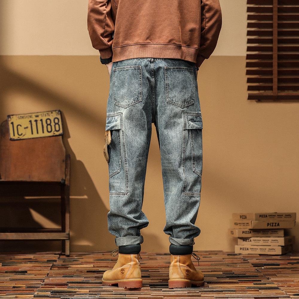 Heavy Trendy Tooling Jeans Men's Loose Big Pocket Micro-ha Casual Straight Pants Trendy Brand Retro Large Size Pants