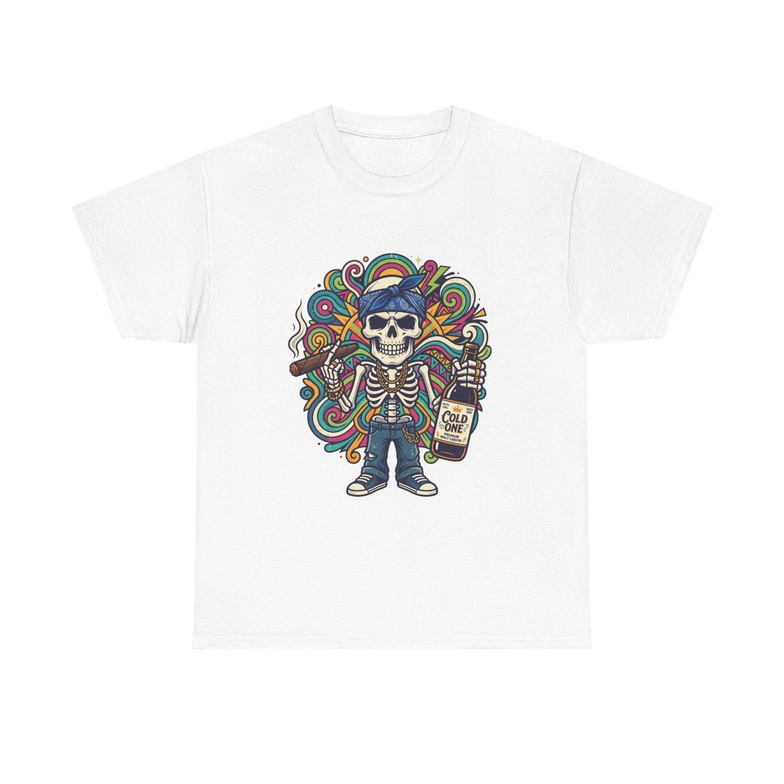 Skull Skeleton with Bottle Tee | Psychedelic Swirl Design S