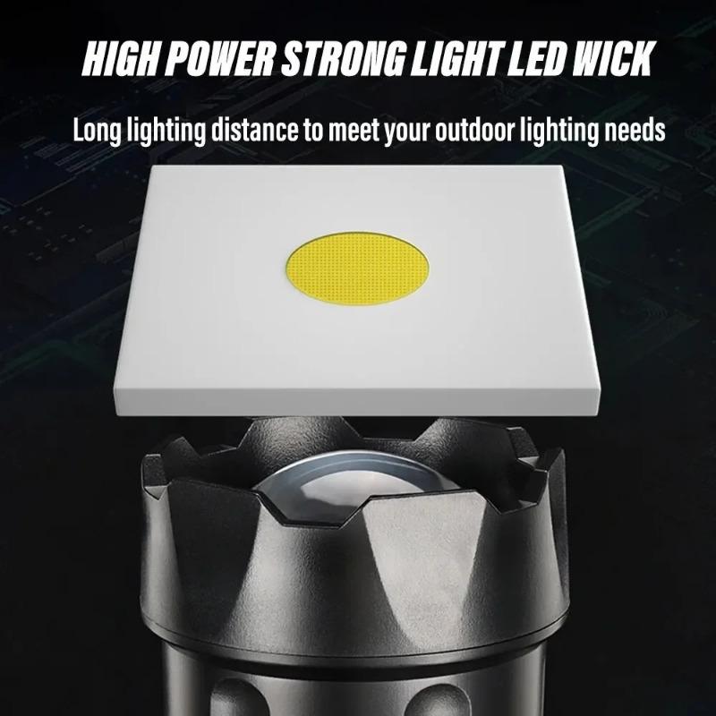 2 IN 1 Ultra Bright Portable LED Flashlight High-power Rechargeable Spotlight with COB Side Lights Supporting Telescopic Zoom