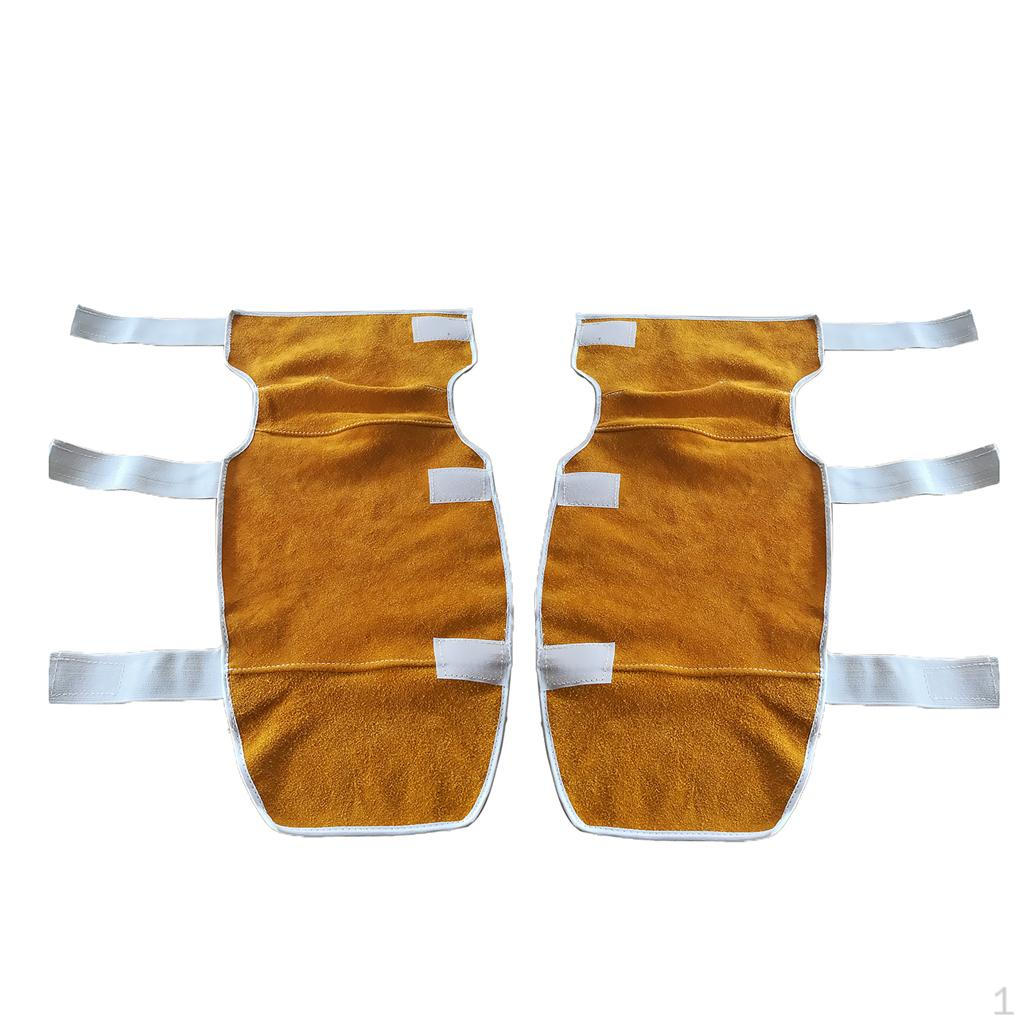1 Pair Knee Pads Welding Gear Cowhide Leather Safety Pad Adjustable Orange