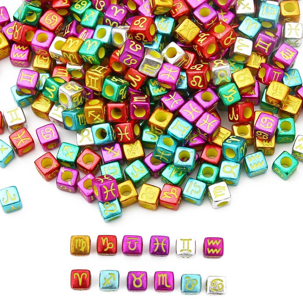 50pcs 7x7mm Acrylic Cubes Constellation Beads For DIY Jewelry Making Necklace Bracelet