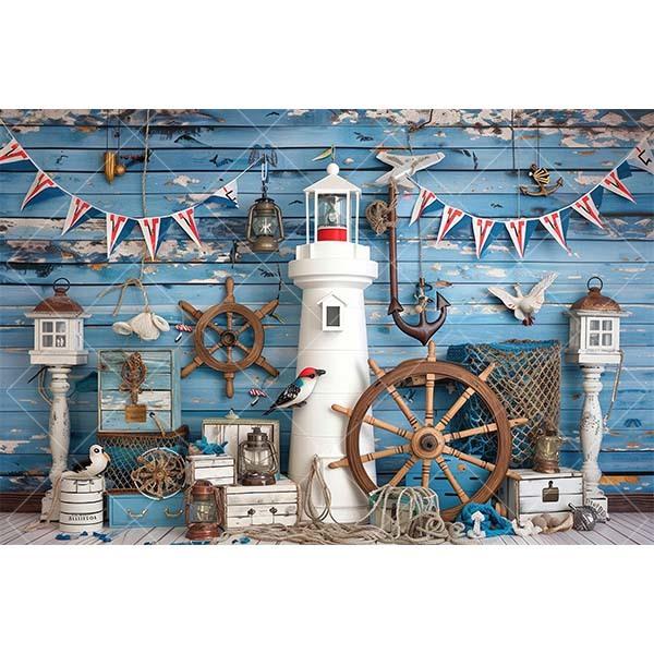 Summer Nautical Photography Background Underwater Pirate Wood Board Sailboat Rudder Boy Kids Birthday Party Decor Photo Backdrop