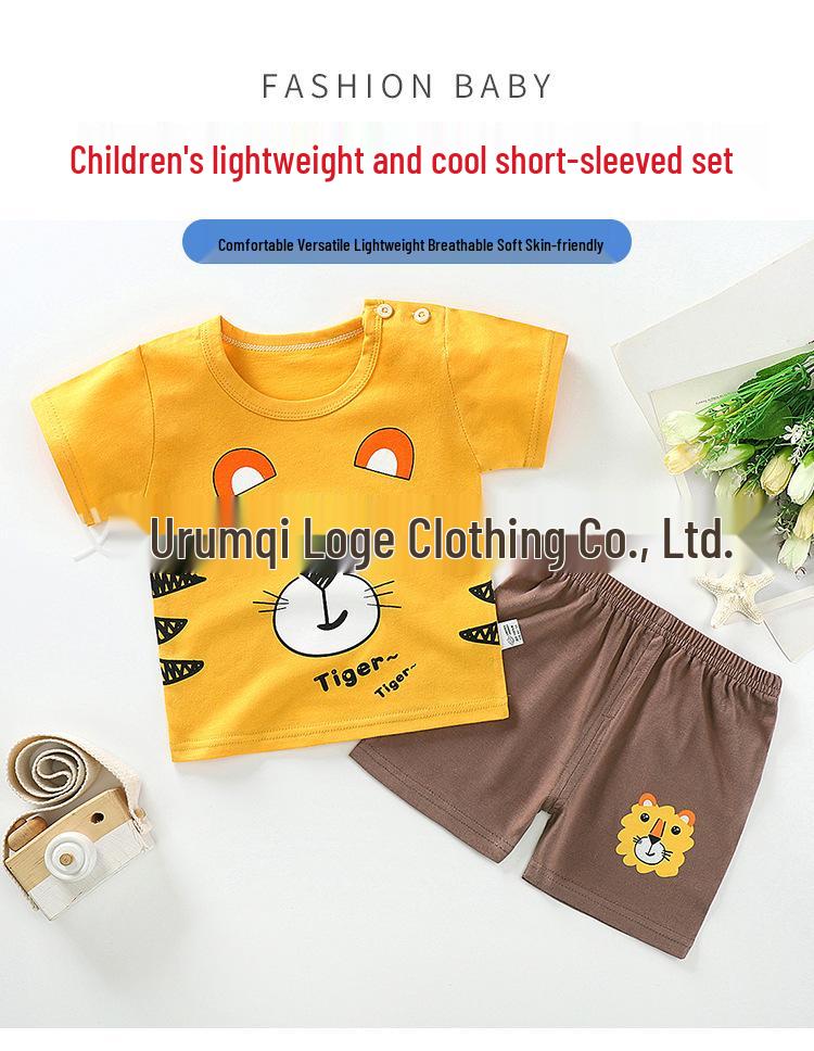 Kids' Summer Cotton Two-Piece Set: Cartoon Short Sleeve & Shorts for Toddlers