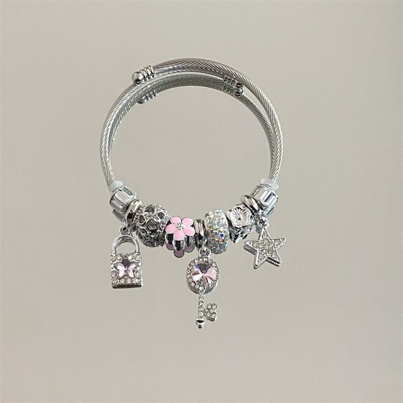 Panjia Dora Women's Stainless Steel Beaded Bracelet - European American Versatile Luxury Jewelry