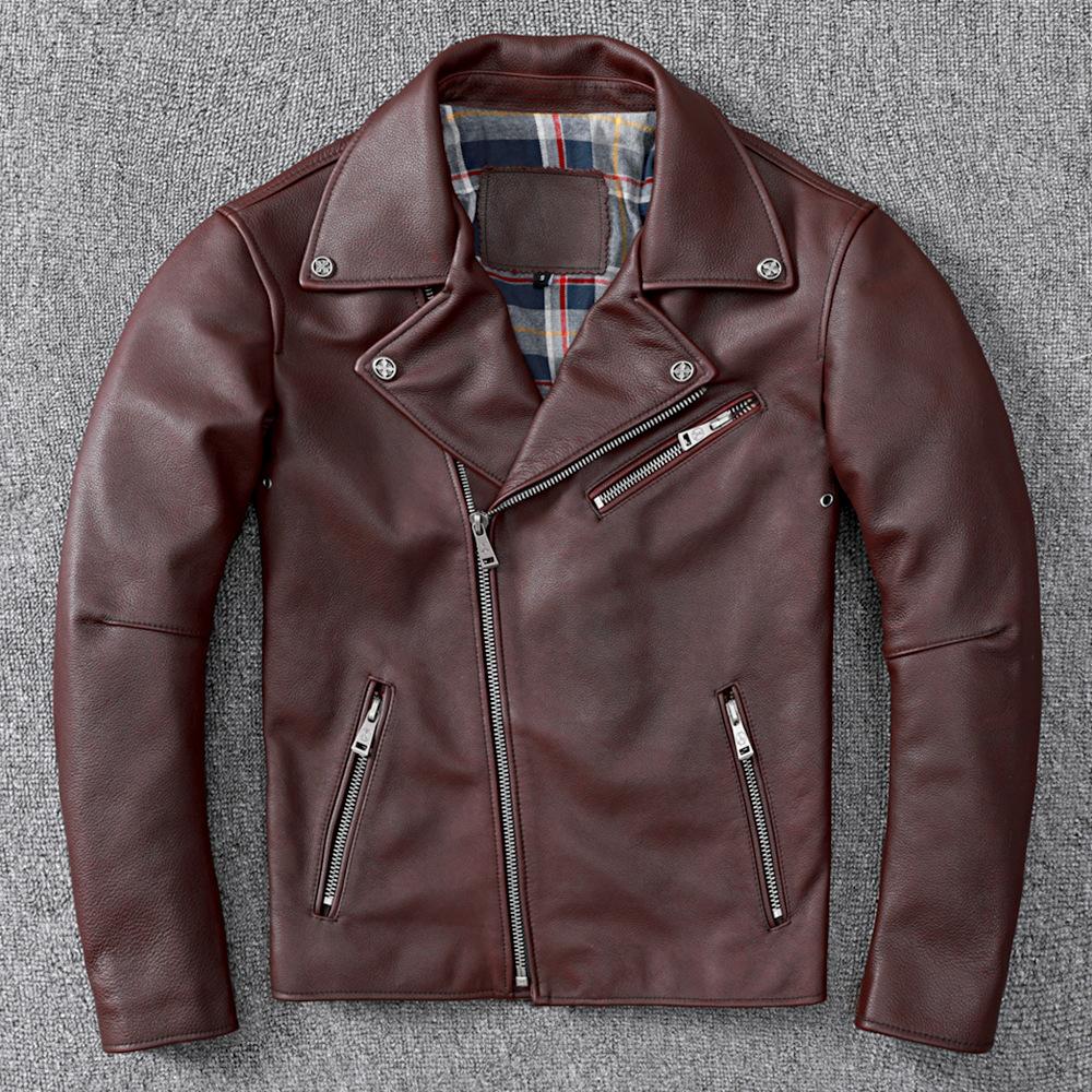 Motorcycle and Motorcycle Suit Retro Top Layer Cowhide Genuine Leather Leather Jacket Men's Short Slim Jacket