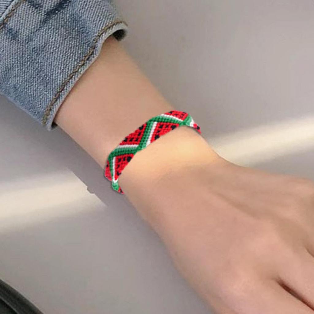 Watermelon Geometric Woven Bracelet Unisex Bracelet Adjustable Cotton Wristband Wrist Jewelry for Casual or Formal Wear