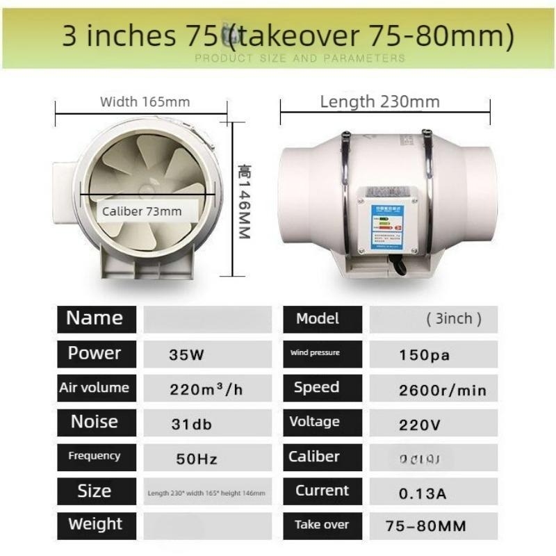 3/4/5/6/8inch Exhaust Pipe Fan Ventilation Fan Pipe Fan Inline Duct Fan Ventilation Exhaust Blower Fans Quiet For Ducting