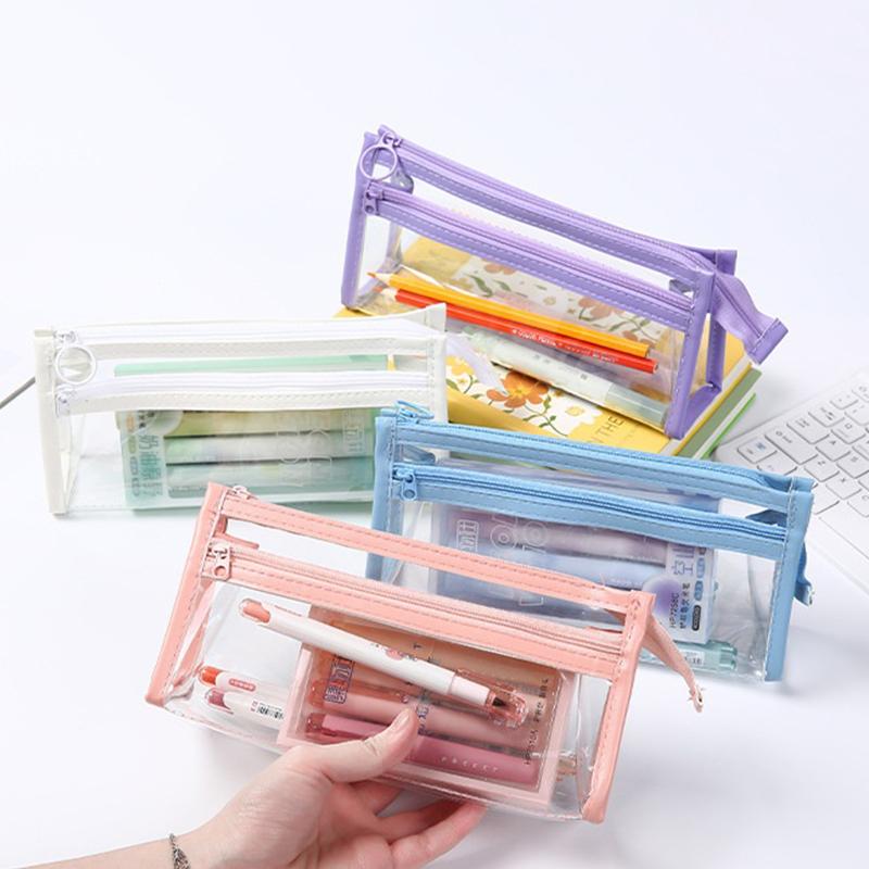 Transparent Pencil Case Large Capacity Simple Pen Bag Waterproof Cosmetic Bag School Study Stationery Office Supplies Makeup Bag