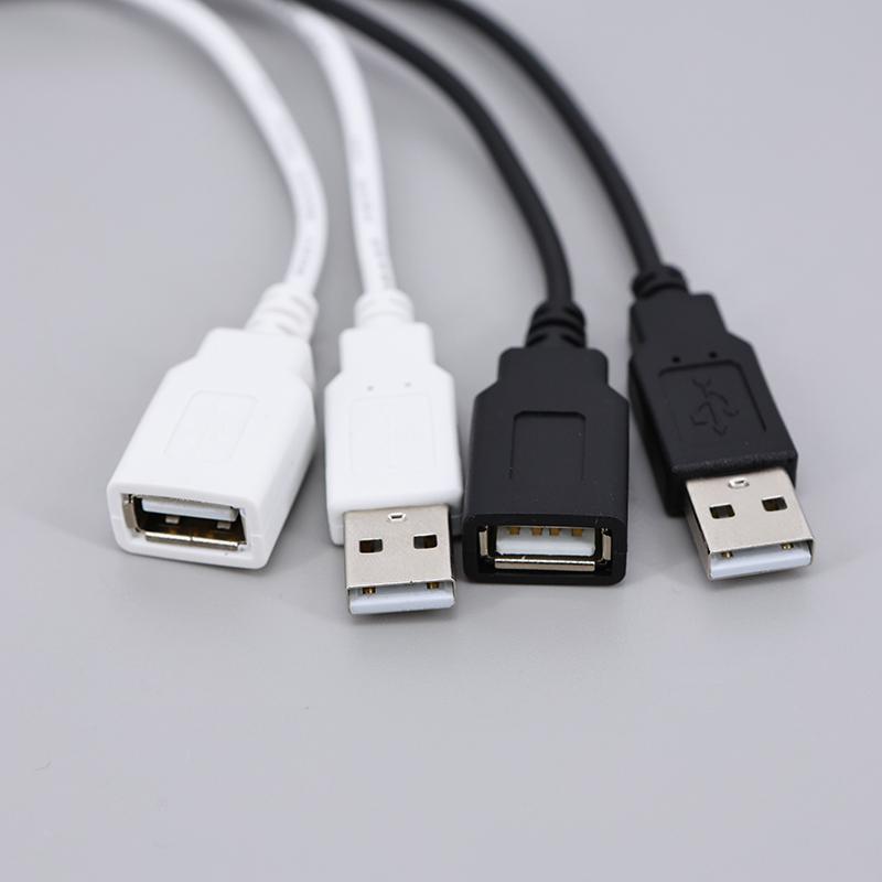2pin 5V USB 2.0 Male Female Jack Connector Cable Power Extension Cable Black White 0.3m 1m for Computer Accessories