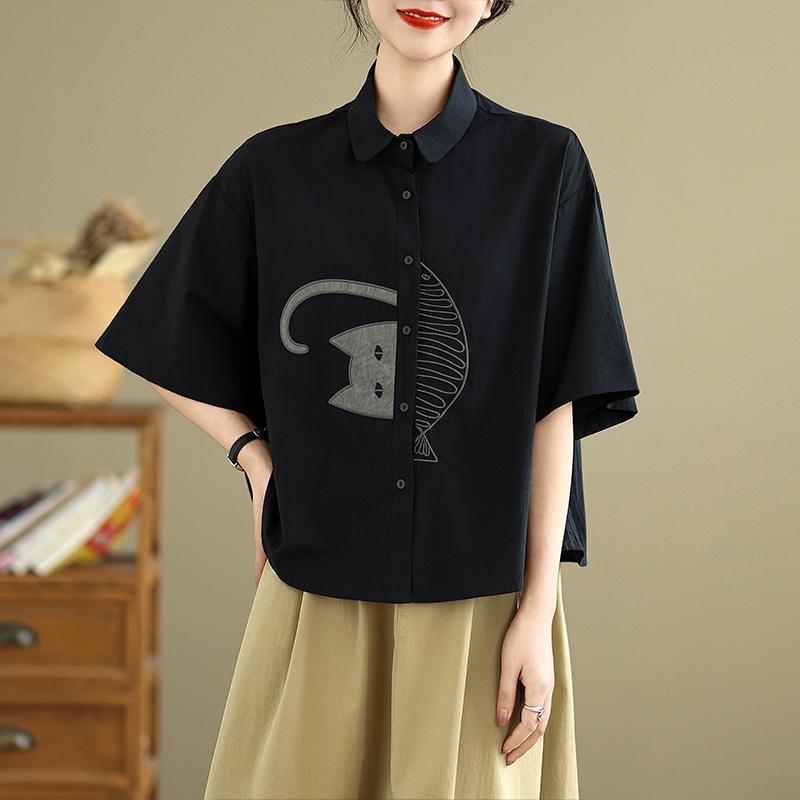 DIMANAF 2026 Women Plus Size New Summer Blouse Shirt Short Sleeve Casual Loose Lady Tops Shirts Cotton Button