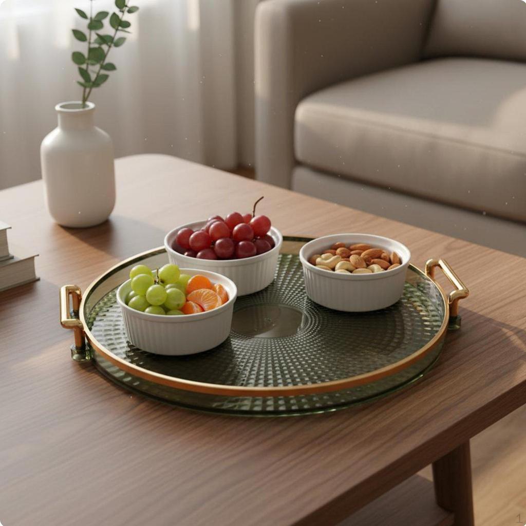 Round Serving Tray with Handles Light Elegant Design Decorative Versatile Snack Platter