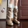 Western Cowboy Boots Women's Belt Buckle Boots But Knee Pile Boots Thick Heel Skinny Long Tube