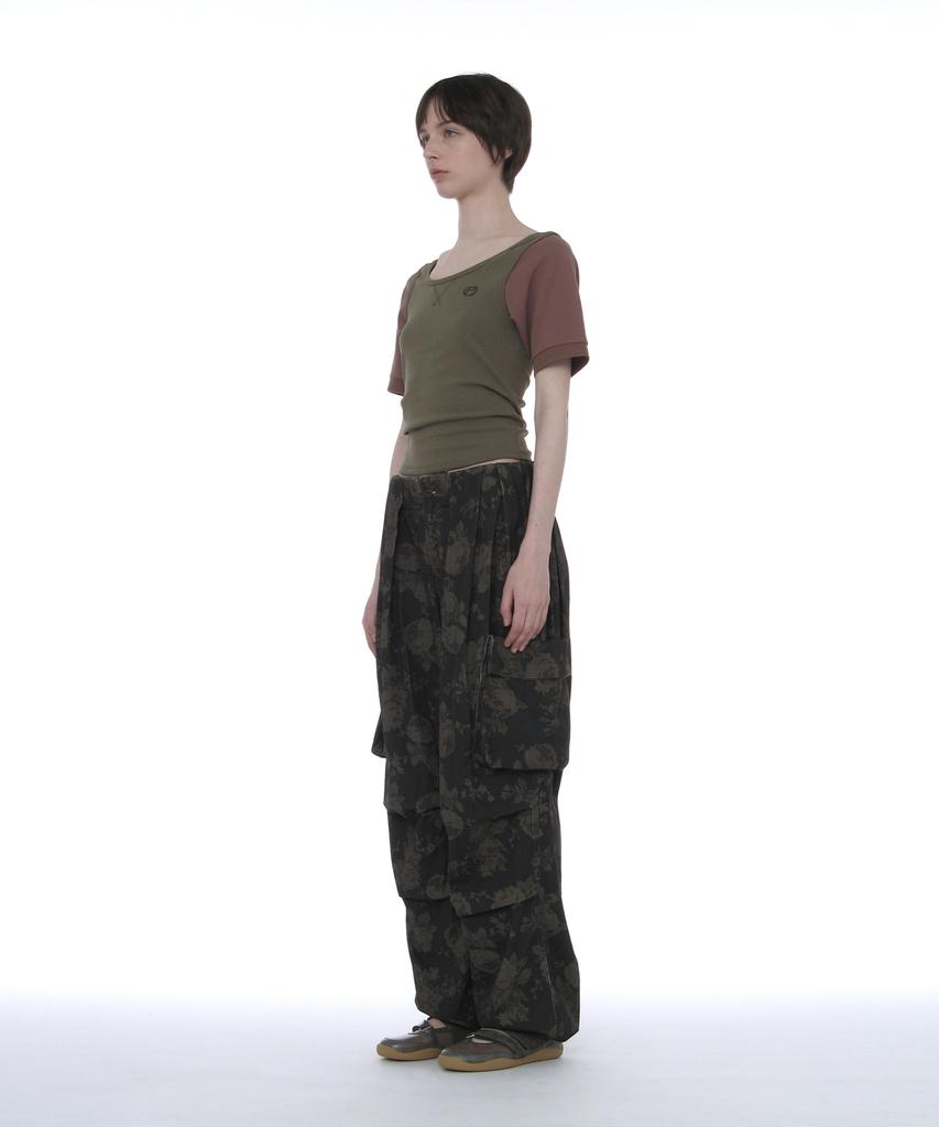 PARTIMENTO WOMEN Scoop Neck Bat Sleeve Top_Khaki Green