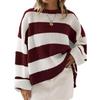 Women's Blue and White Stripe Loose Fit Long Sleeve Crew Neck Sweater