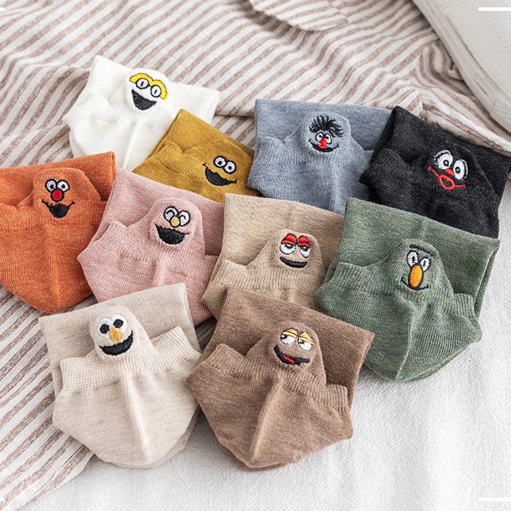 Sekuzy Knöchel Großpackung 10 Paar Damensocken, Dünn, Frühling/Sommer, Bestickt, Baumwolle, Geruchshemmend, Rutschfest, Kauf, 22-25cm,