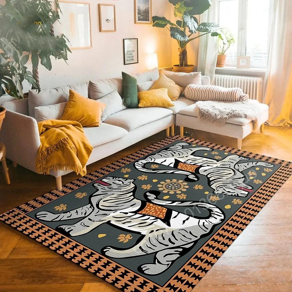 Bohemian Tibetischer Tiger Floral Teppich Nachttisch Bodenmatte Rutschfest Vintage Tier Teppich Marokkanische Teppiche für Wohnzimmer Dekorativ
