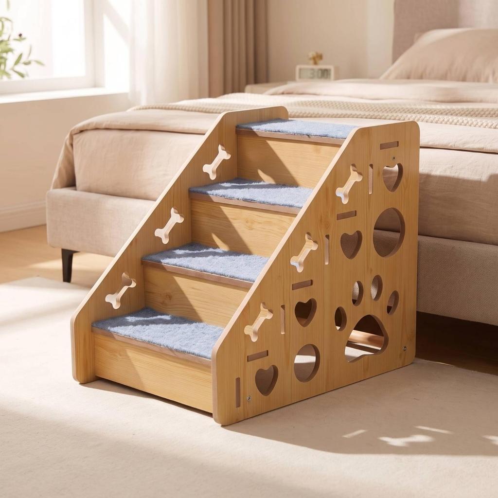 Wooden Pet Staircase Sturdy 4-Step Stairs Indoor for Living Room, Small Dogs