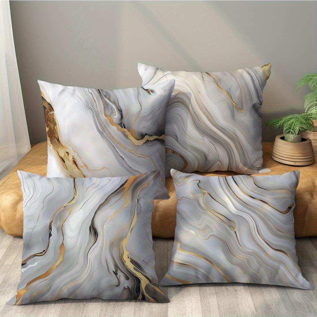 Gray Gold Marble Texture Pillowcase Soft Peach Skin Cushion Cover Single Side Print For Sofa Living Room Bedroom Home Decor