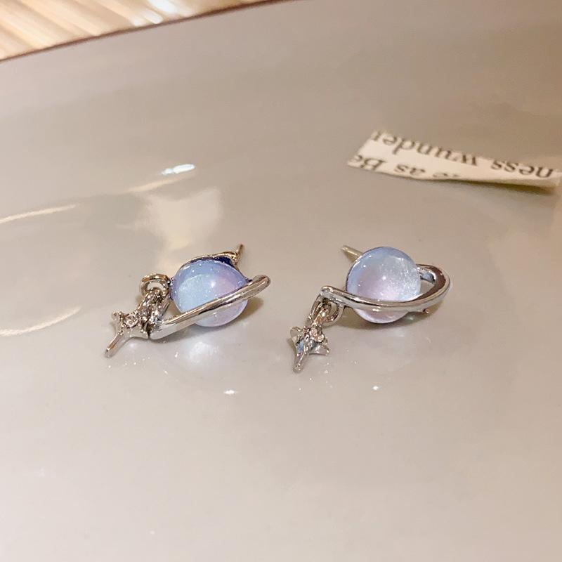 JWER Romantic Blue Starry Sky Earrings Planet Personality Moonstone Woman Earrings Elegent Exquisite Trend Jewellery Gifts