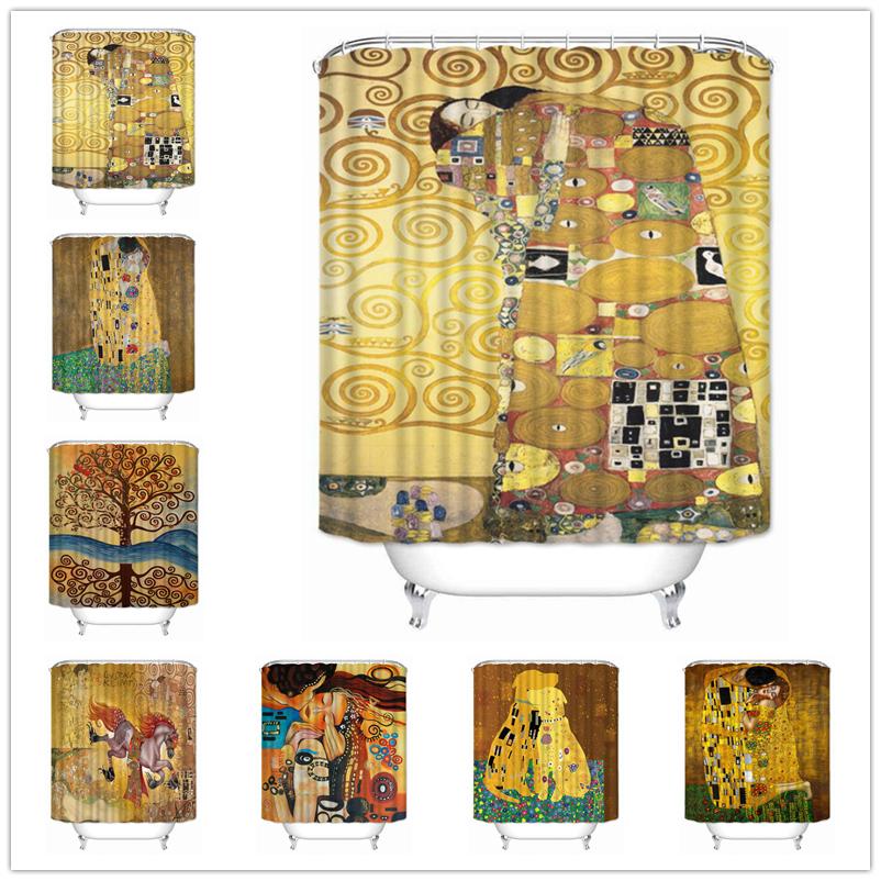 Jessica Chen Musife Custom High Quality The Kiss By Gustav Klimt Shower Curtain Waterproof Bathroom Polyester Fabric Bathroom Curtain