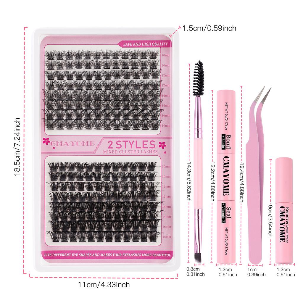 Diy Segmented Single Cluster Of False Eyelashes 10-16Mm Eyelashes C Curvature Dense Curl