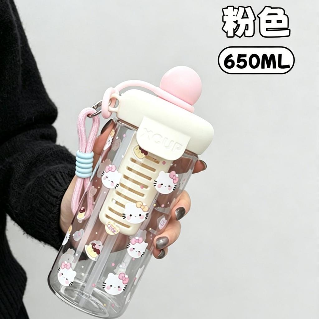 Water bottle high value cartoon float plastic cup large capacity portable ins direct drinking plastic straw water cup tea cup