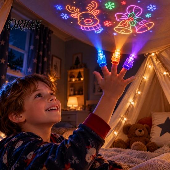 Holiday Party Favors 36Pcs Christmas Finger Projector Rings, LED Projection Light Xmas Pattern Glowing Toys Favor with Santa Snowman Tree for