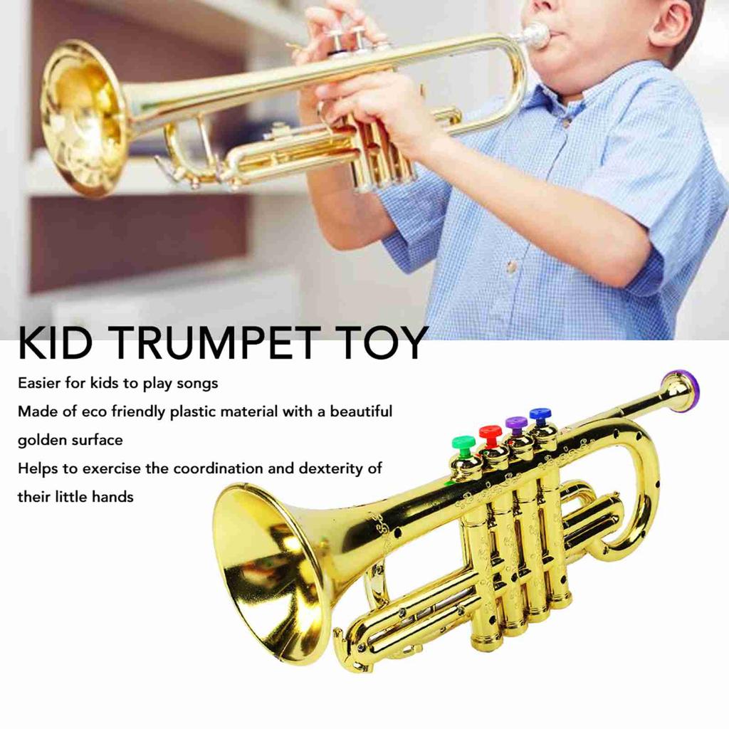 Gold Kid Trumpet Toy with 4 Colored Keys Interesting Educational Musical Children Trumpet Toy Plastic 4 Keys Trumpet Toy