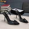 Patent Leather Pleated Stiletto High Heels Pvc Cover Pointed Toe Sandals Women Sexy Back Strap Sandals Black/red/nude