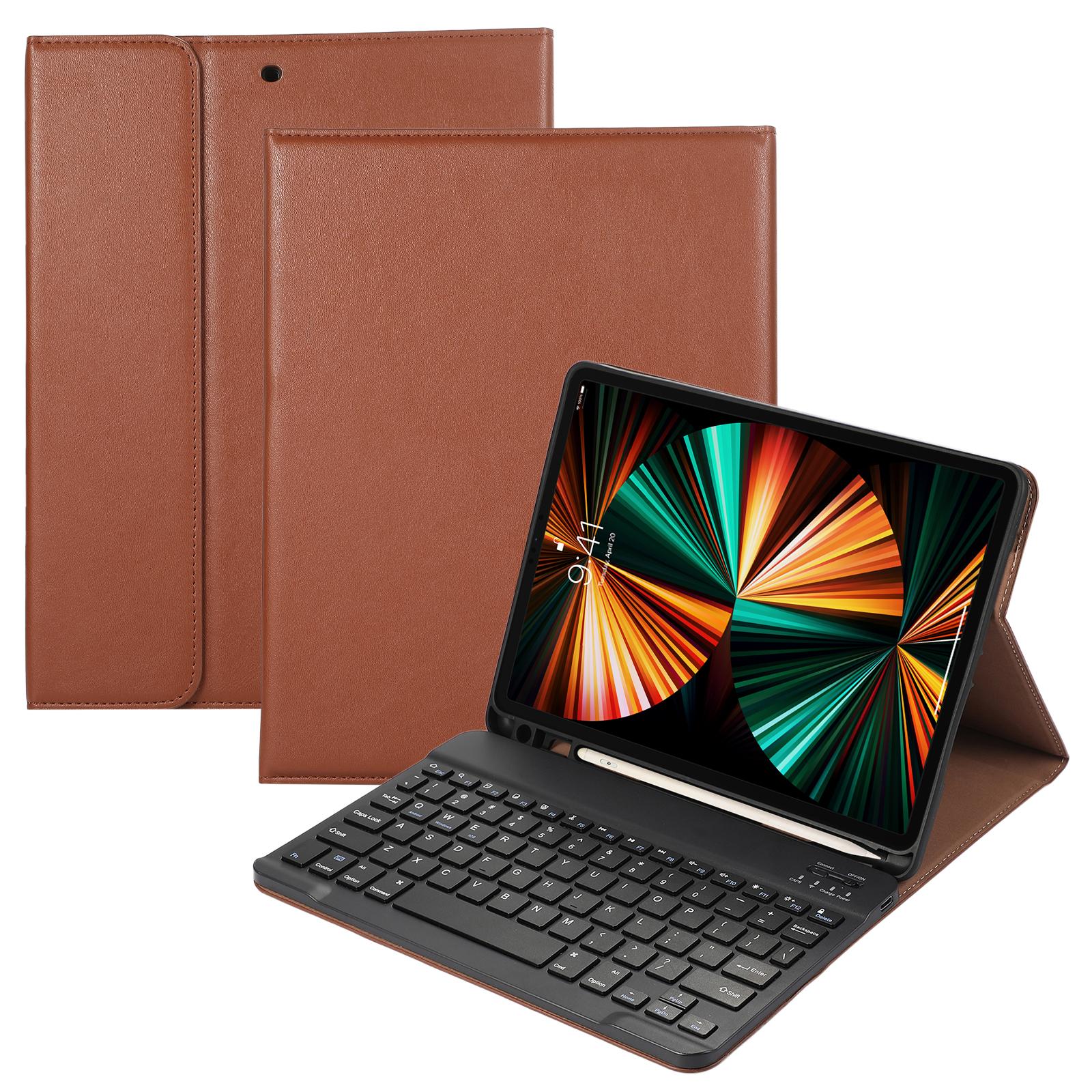 

For iPad Pro 12.9 (2022)/(2021)/(2020)/(2018) 2 in 1 Bluetooth-compatible Keyboard Tablet Case Leather Stand Brown