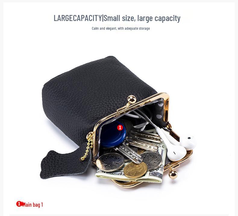 Mini-Lippenstift- und Münzbeutel aus echtem Leder mit Litschi-Muster - Damen-Multifunktions-Aufbewahrungstasche im Ins-Stil