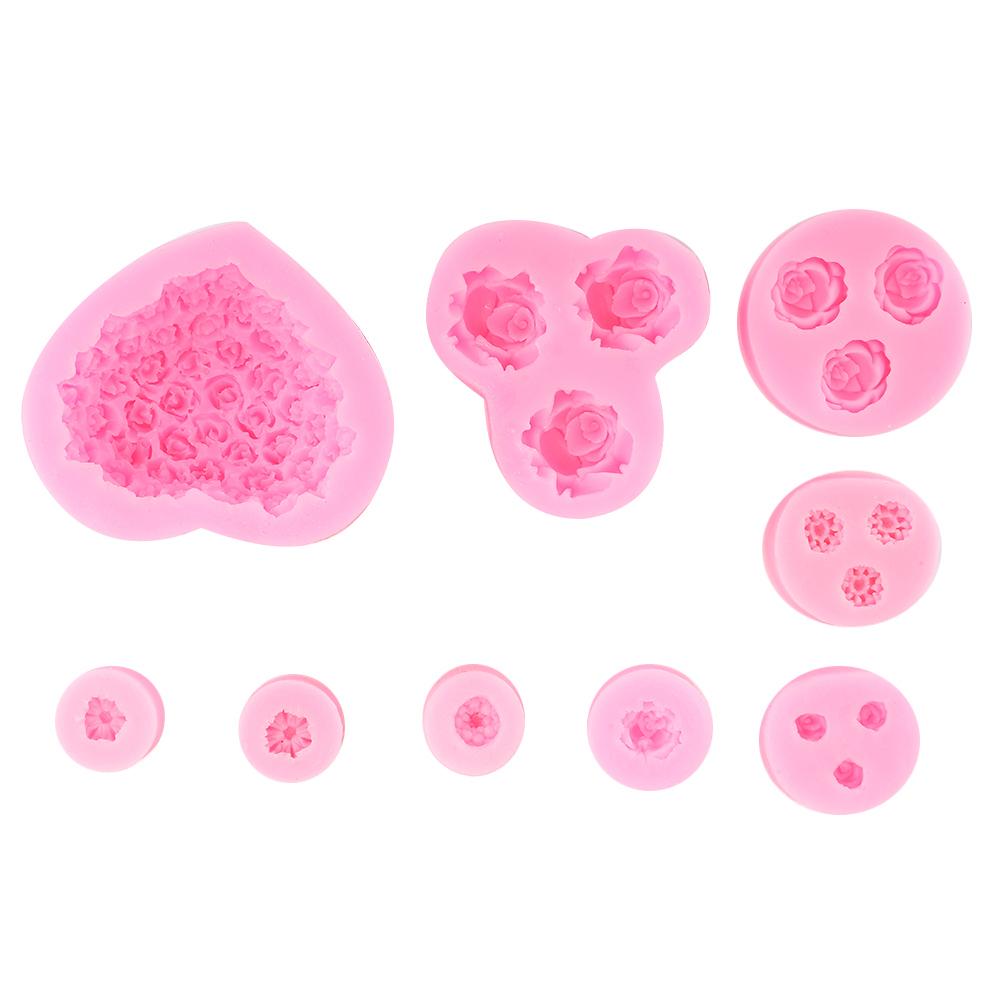 9Pcs Unique Heart Rose Shape Silicone Baking Chocolate Cake Mold DIY Baking Tool Accessories