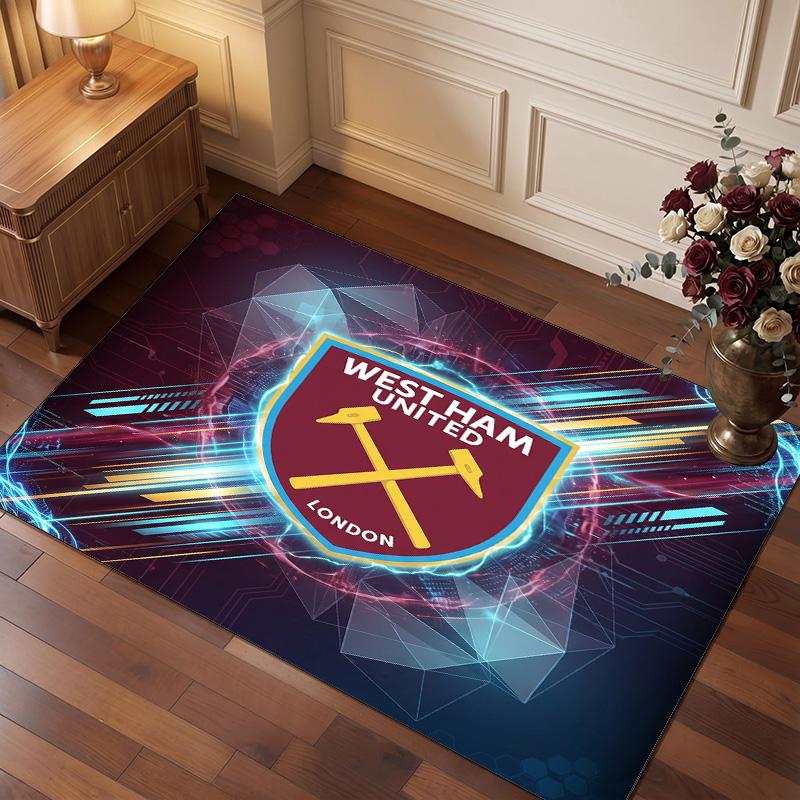 West Ham United Football Print Crystal Velvet Rug, Comfortable Water Absorbent Non Slip Indoor Floor Carpet