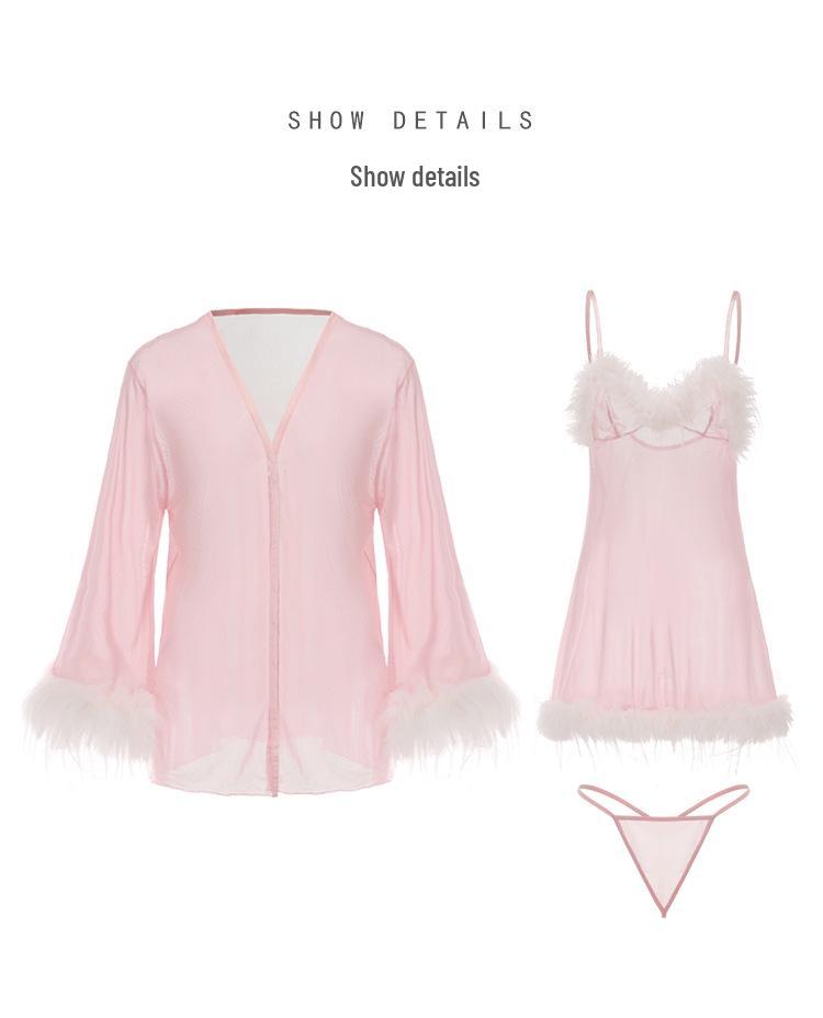 DZ Wunderschönes Übergrößen-Netz-Cami-Nachthemd- & Morgenmantel-Set 4434