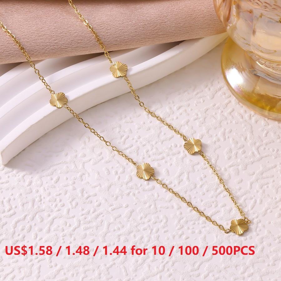 Luxury Fashion 18K Gold Plated Stainless Steel Five-leaf Flower Mini Bracelet Necklace for Women Exquisite Five-leaf Jewelry