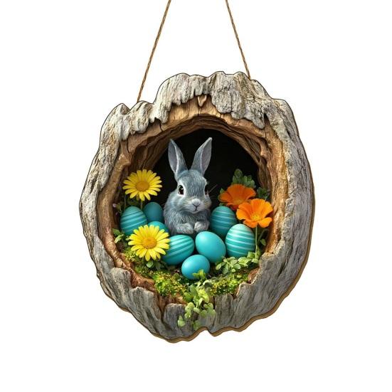 Påskkrans Kaninskylt Trähängande Hänge Rustik Högtidsdörr Väggdekor för Hem Trädgård Yttervägg Öppen spis Festlig Festdekor