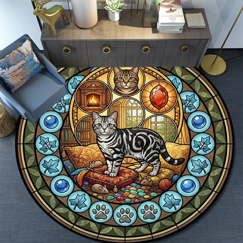 Cat Nature Symbols Round Area Rug Under Office Chairs Bedroom Living Room Home Decor
