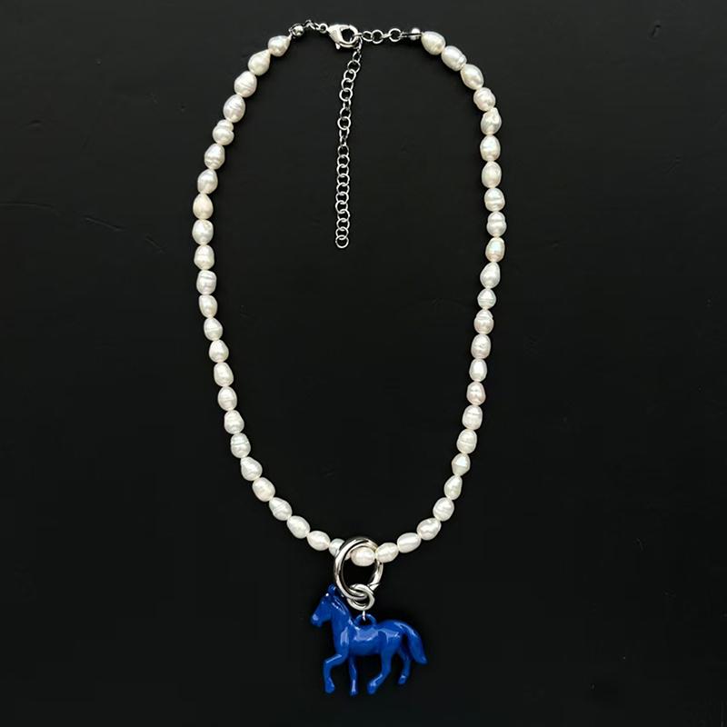 Exaggeration Stereoscopic Small Horse Pendant Earrings For Women Creativity Cute Animal Necklace Charm Jewelry Holiday Gift