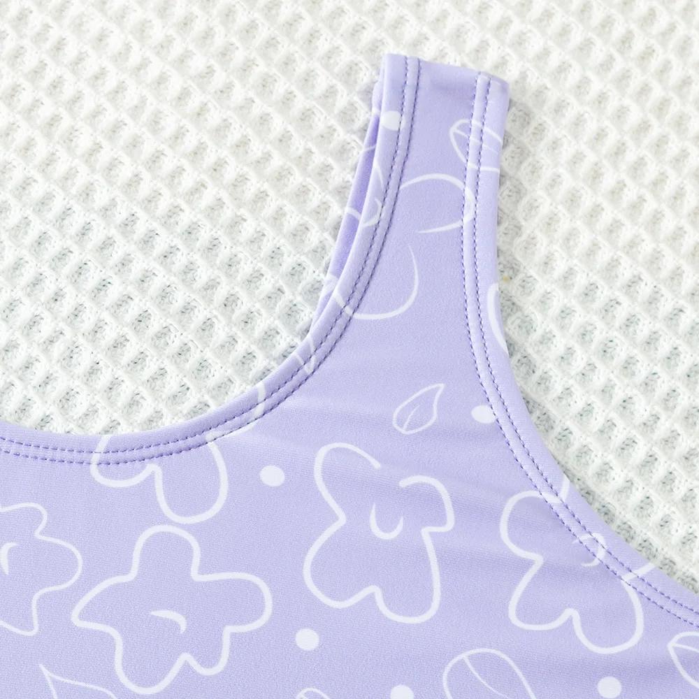 Summer Retro Purple Girls Swimwear One Piece Triangle Vacation Swimsuits Teen Girls Kids Bathing Suit Beachwear