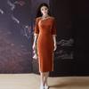 Orange Velvet National Style New Chinese Long Autumn Long-sleeved Cheongsam Improved Young Women's High-end Sense Retro Spring and Autumn