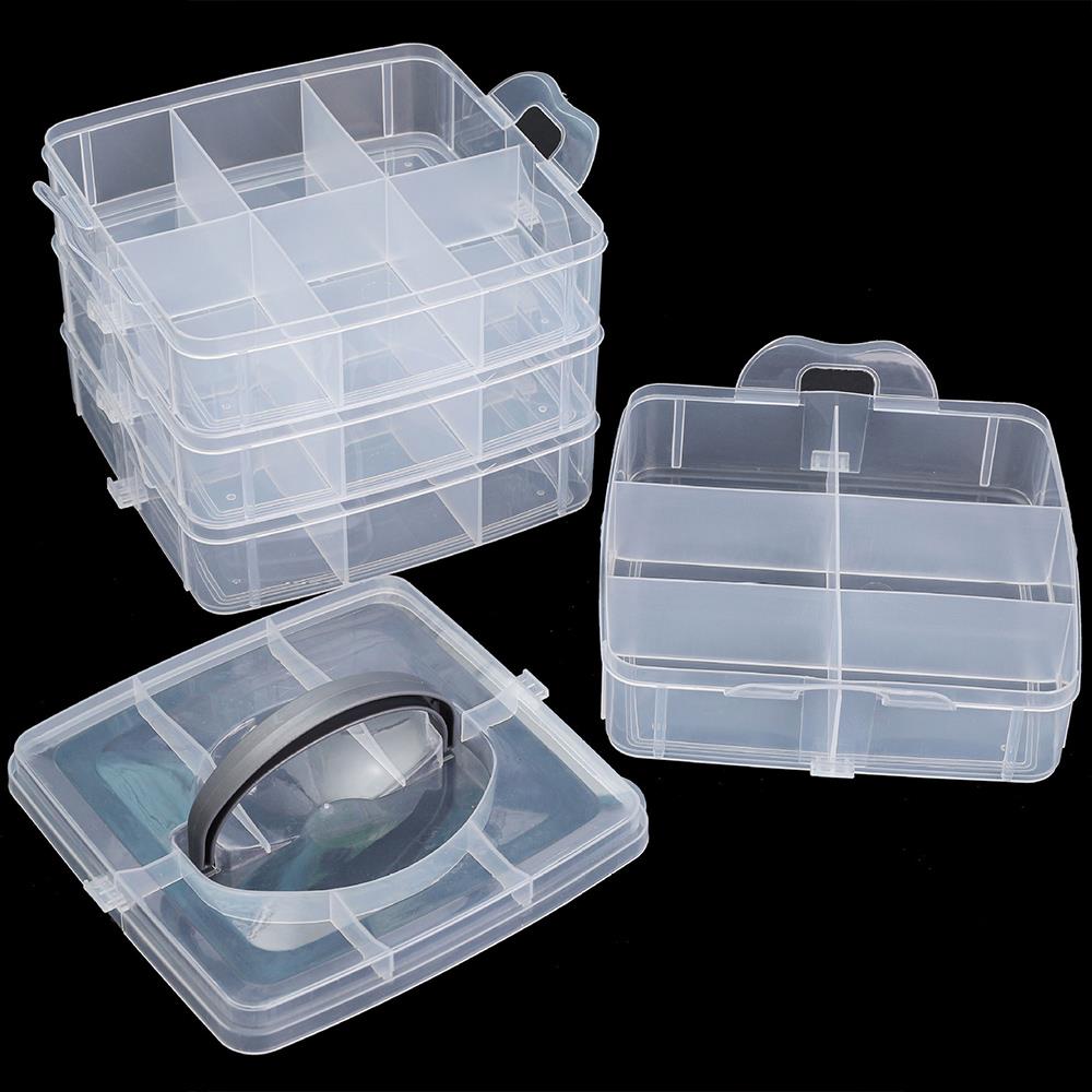 Portable Transparent Storage Box 3 Tier Jewelry Toy Display Box Adjustable Stackable Compartment Slot Plastic Organizer Box