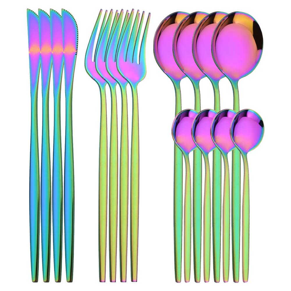 4 lidé Vysoce kvalitní sada nádobí z bílého zlata Nádobí z nerezové oceli Příbory Nůž Vidlička na kávu Lžíce Příbory Západní Kiechen stříbro