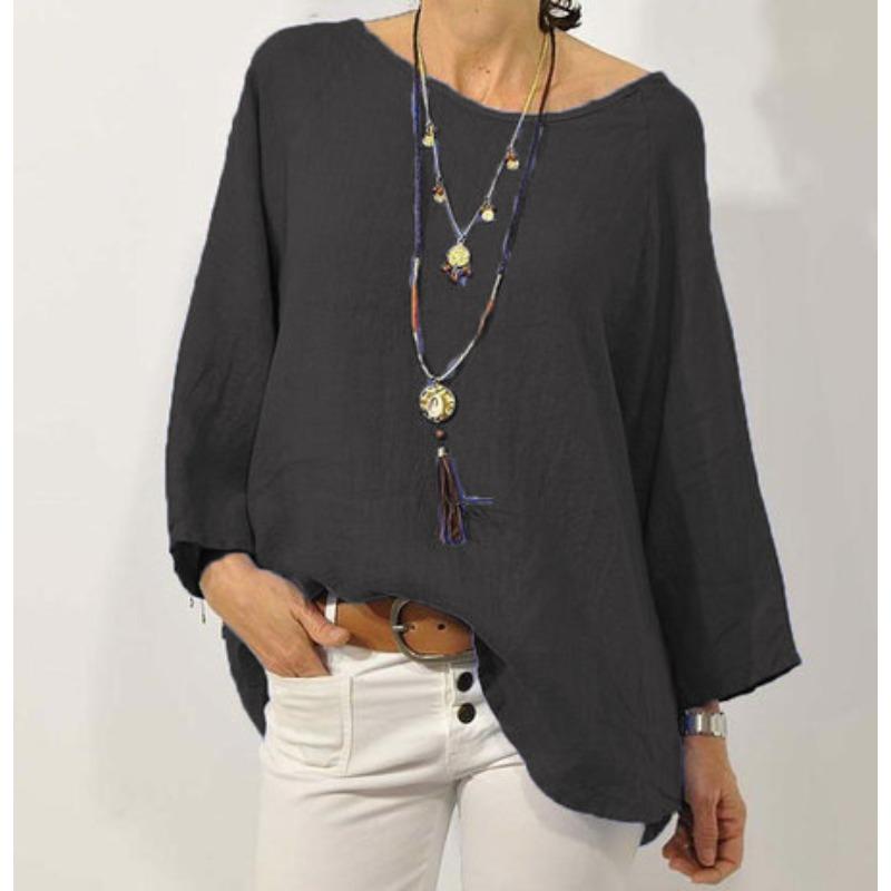 QICED Blusas y Camisas Casuales de Moda para Mujer, Color Sólido, Estampado, Cuello Redondo, Manga Larga