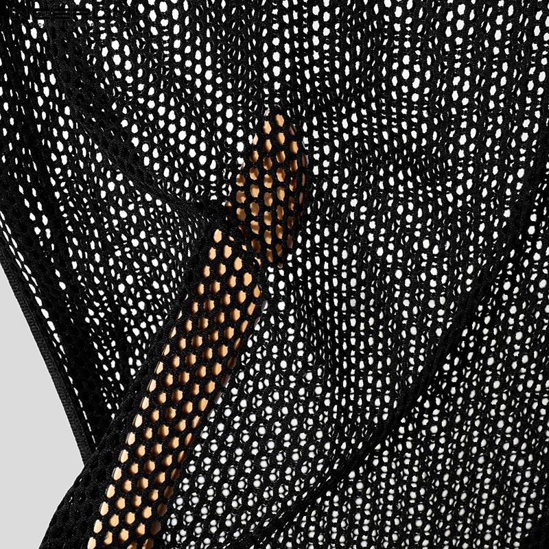 INCERUN Sommer Herren Kurzarm Hohl Durchsichtig Lange Strand Tanktops